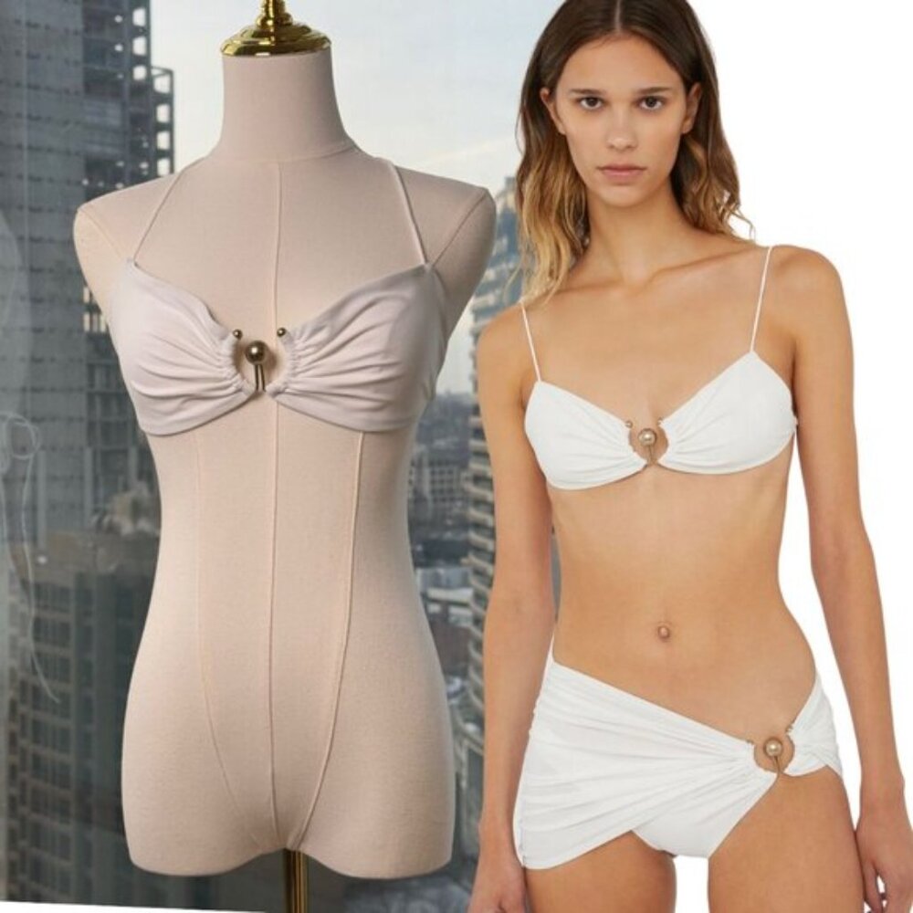 🆕 CHRISTOPHER ESBER 🧿 NWOT Orbit Embellished Ruched Bikini Top, White, Sz US 4